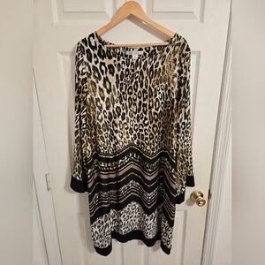 Brown And Black Leopard Print Long Sleeve Dress Size 2X